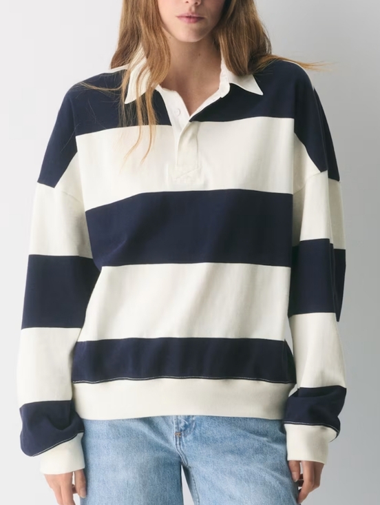 Aritzia Sweaters - Aritzia TNA Striped Rugby Sweater in Navy and Cream - Women